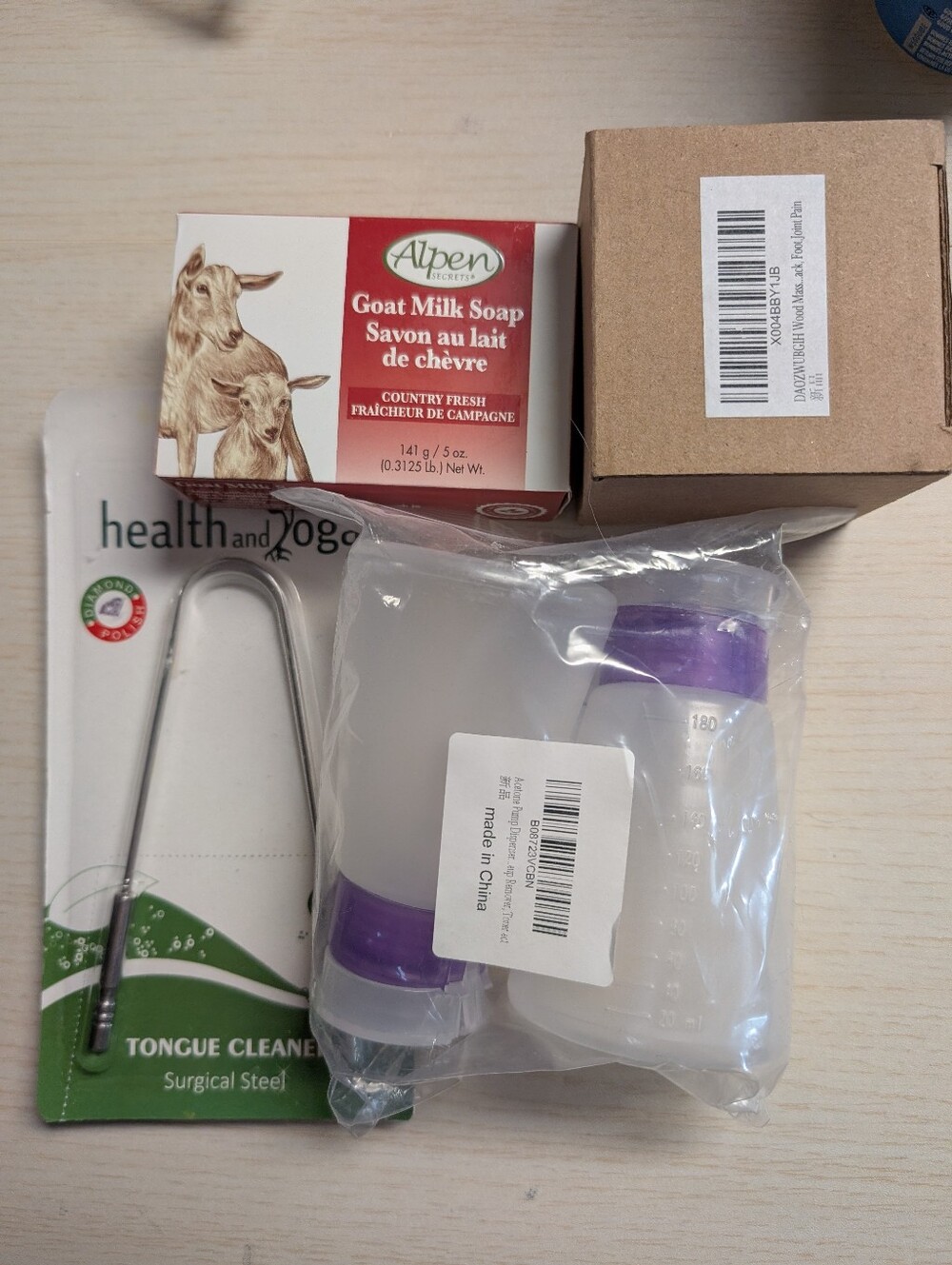 Alpen Dispensers Tongue Scraper Wood Massager Bundle